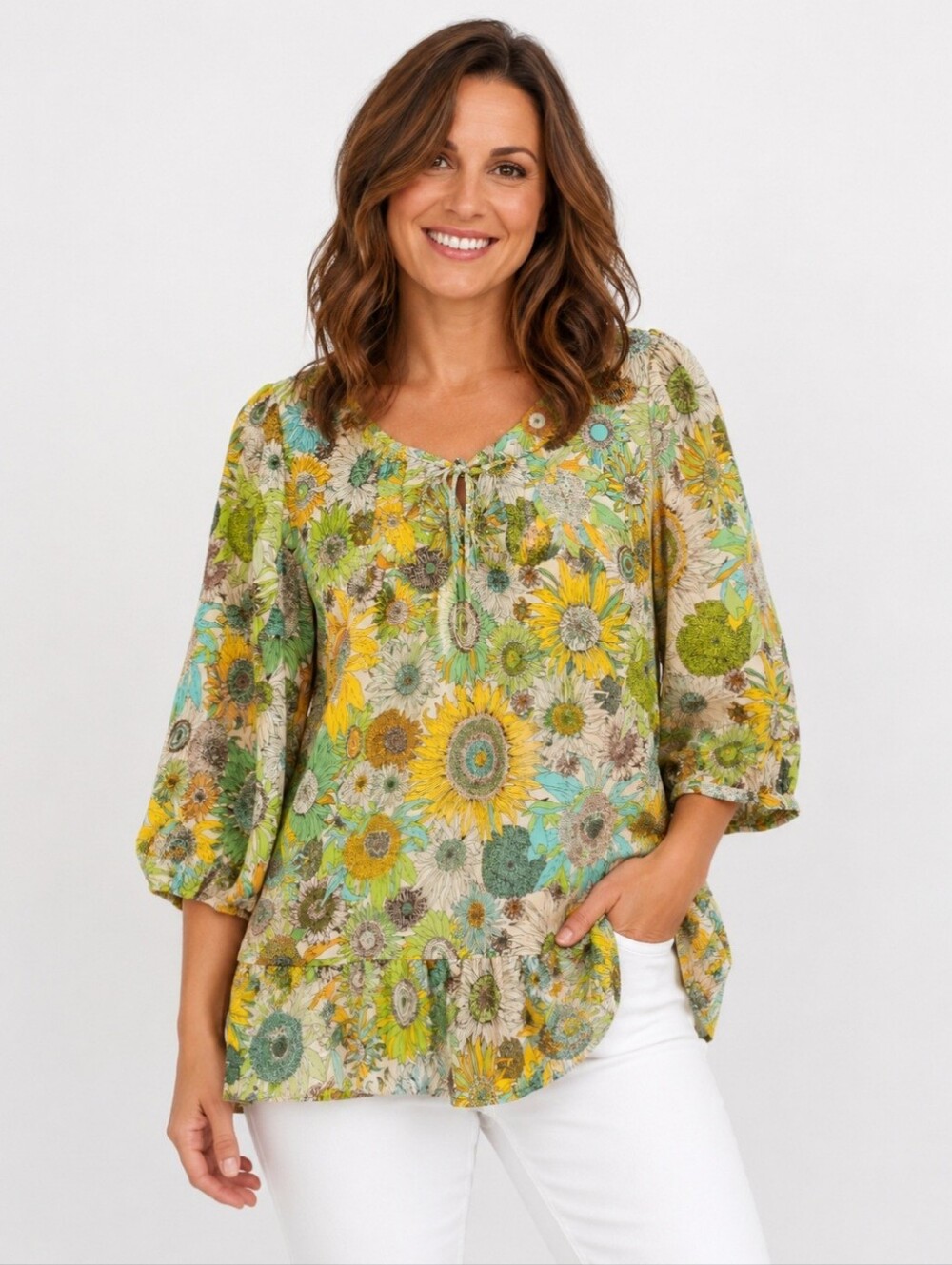 LIBERTY OF LONDON X TARGET SUNFLOWER PEASANT BOHO BLOUSE/TUNIC. SIZE LARGE.